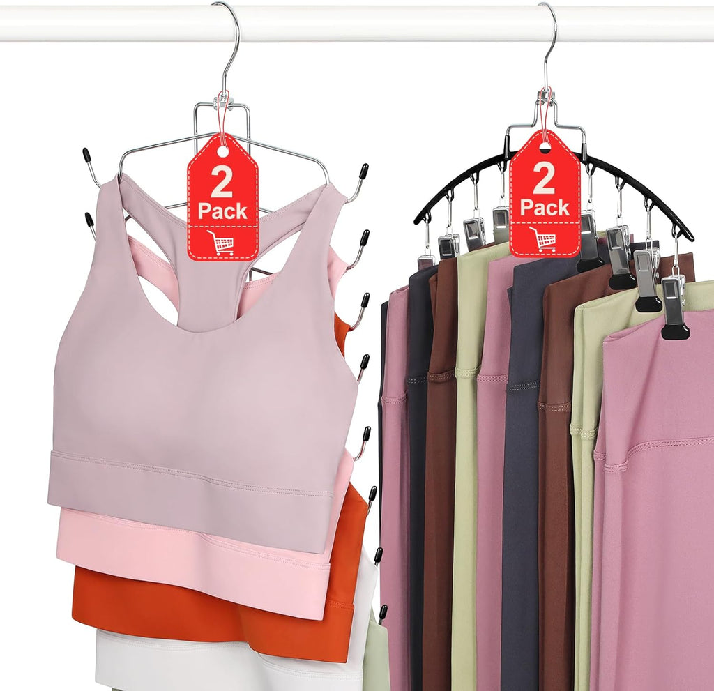 TOPIA HANGER Gym Clothes Organizer - 4 Pack Space-Saving Hangers for Tank Tops & Leggings | Black CT78B