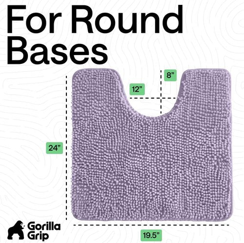 GORILLA GRIP Plush Chenille Bath Rug Mat - Soft Microfiber for Oval Toilet Base | Machine Washable, Light Purple