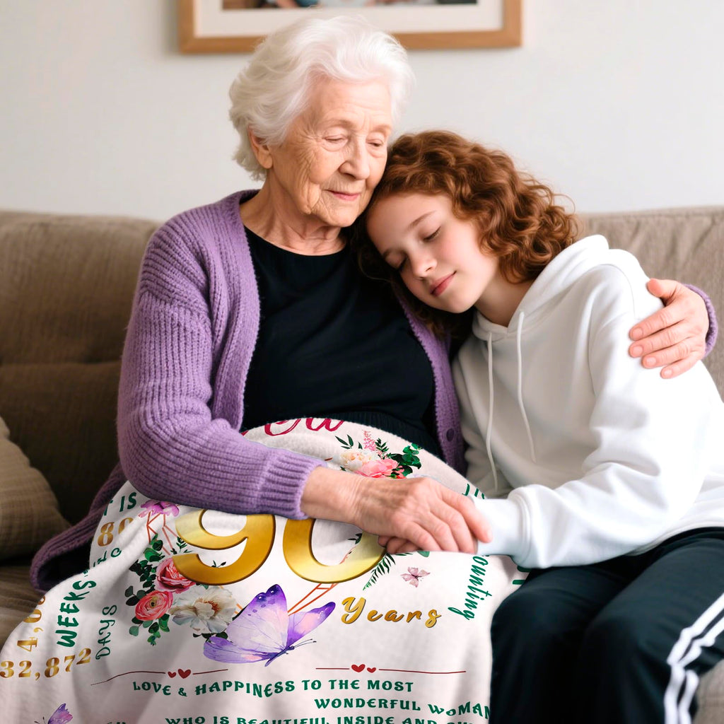 90th Birthday Gifts for Women, 90 Year Old Birthday Gifts for Women, Best Gift for 90 Year Old Woman Throw Blanket 50"x60", 1936 Bday Gift Ideas for Woman, Happy 90th Bday Decorations for Female