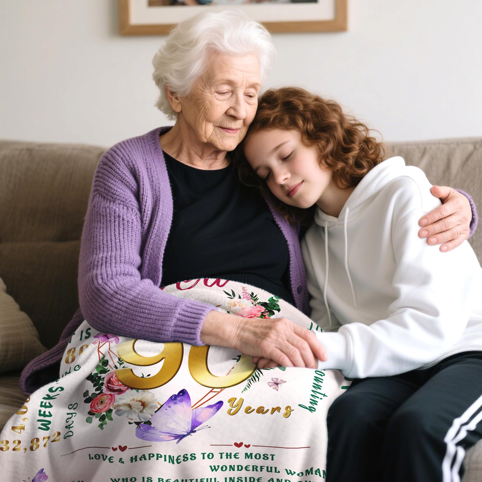 90th Birthday Gifts for Women, 90 Year Old Birthday Gifts for Women, Best Gift for 90 Year Old Woman Throw Blanket 50"x60", 1936 Bday Gift Ideas for Woman, Happy 90th Bday Decorations for Female