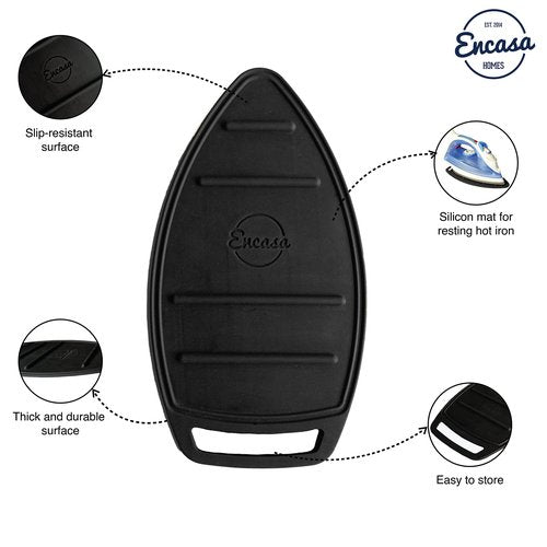 Encasa XO Silicon Mat for Hot Iron Rest - Heat Resistant, Anti - Slip, Thicker Pad for Protecting Your Table During Ironing, Non-Burning, Machine Washable, Durable - Black