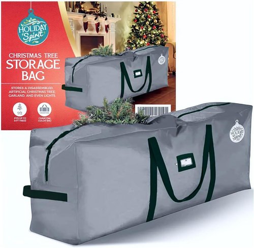 Holiday Spirit Christmas Tree Storage Bag - Heavy-Duty Waterproof Design with Dual Zippers - Fits 7.5ft Tree, Charcoal