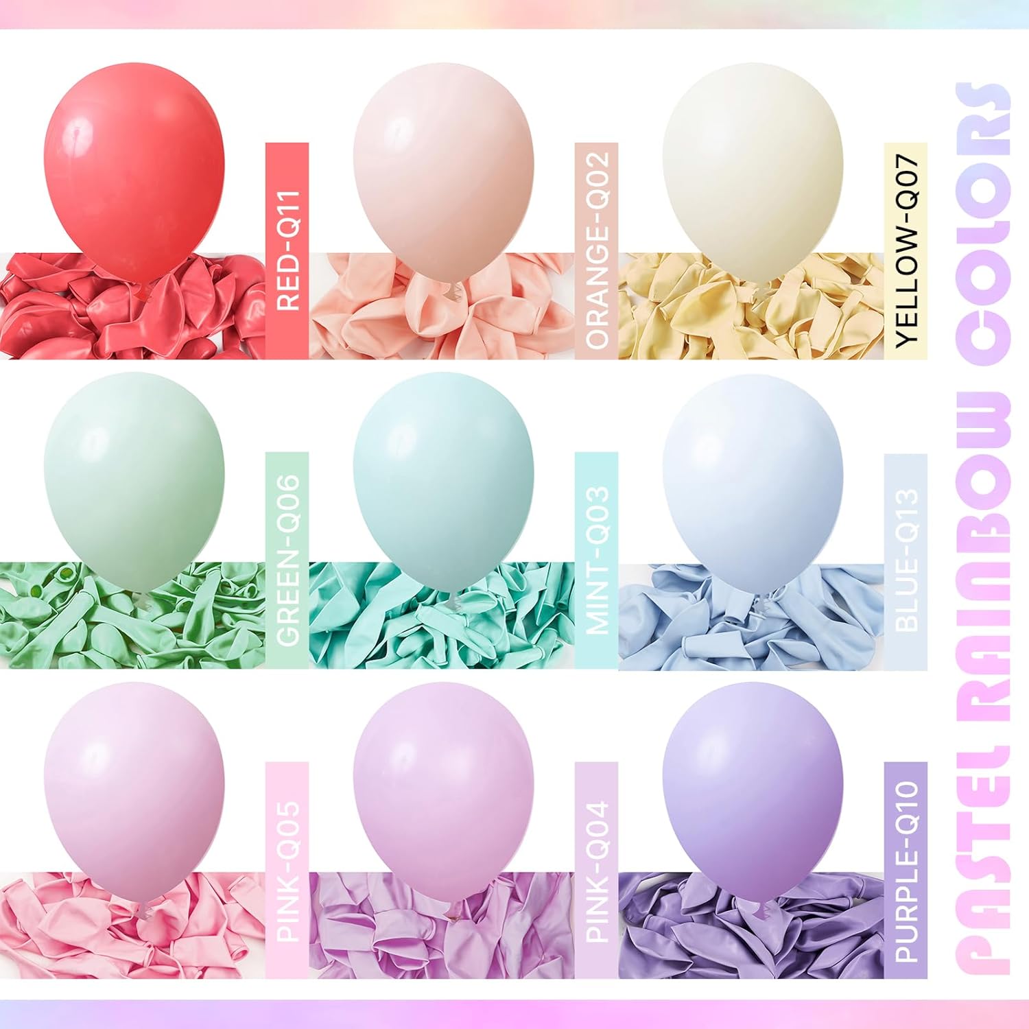 PartyWoo Pastel Balloons - 100pcs 12 Inch Rainbow Latex Balloons for Baby Showers & Celebrations