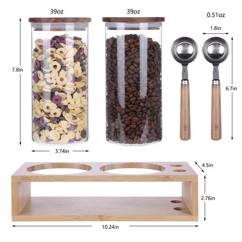 KKC HOME ACCENTS Air Tight Glass Coffee Tea Containers with Spoons for Coffee Beans,Loose Tea,Ground Coffee,Matcha,Glass Canisters with Airtight Lids and Scoops,39 Fl oz