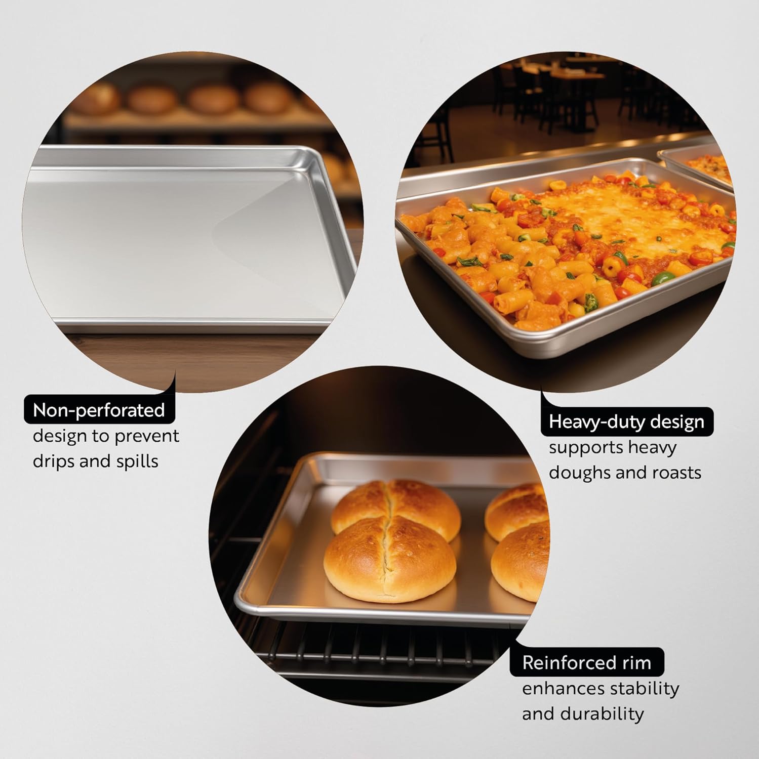 Restaurantware Met Lux Heavy-Duty 26 x 18 Inch Aluminum Baking Pan - Rimmed Edges, Dishwasher Safe, Endures Up to 392°F