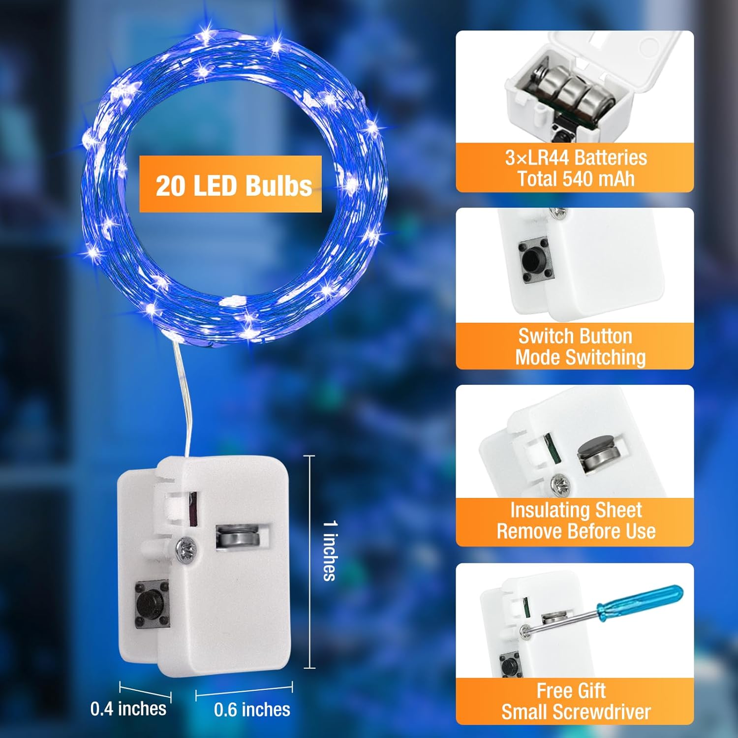 Skiennix 6 Pack Fairy Lights - 7ft 20 LED Twinkle Lights, Waterproof Mini String Lights for DIY Decor | Blue