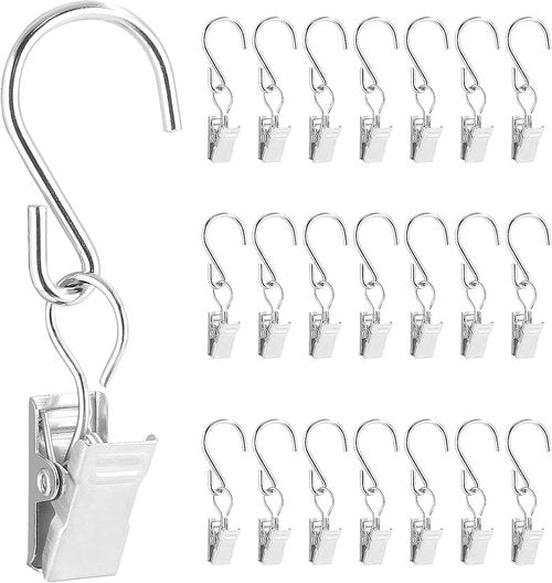 Litoexpe S Hooks | 50 PCS Metal Curtain Clips for Hanging Lights & Tents - Silver Finish