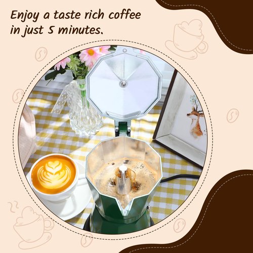 Lemosae Coffee Pot 6 Cup Electric Espresso Coffee Maker Italian Moka Maker 300ml Portable Aluminum Espresso Machine Cafetera Moka Pot with Detachable Base, Gift for Home Travel(Dark Green)