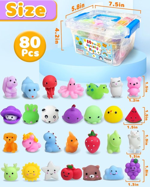 Kawaii 80 Pack Squishy Toys - Fun Party Favors for Kids | Perfect Mini Birthday Gifts & Classroom Prizes