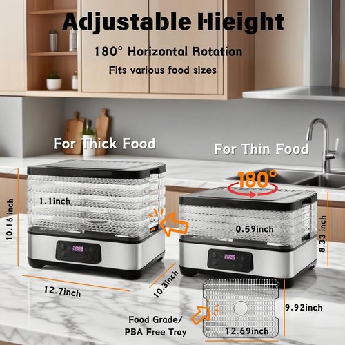 Food Dehydrator Machine-Dehydrators for Jerky Beef Fruit, 300W 158 ℉ Temperature Control & 24H Timer Food Dryer with 5 BPA-Free Trays Fruit Dryer for Herb, Fruit, Dog Treats (Black)