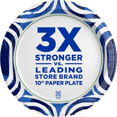 Dixie Paper Plates - Heavy Duty 10 Inch, 44 Count | 3X Stronger & Microwave-Safe | Soak-Proof
