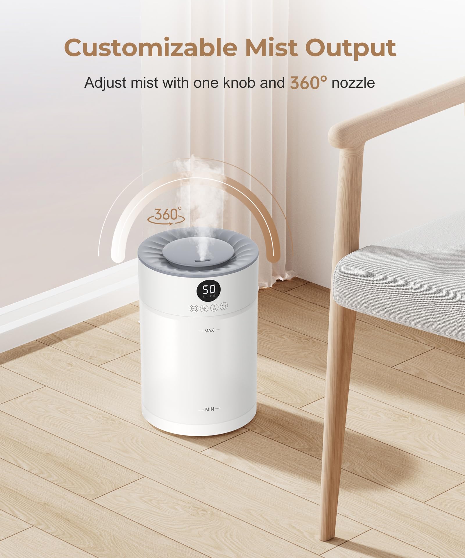 Abolee Humidifiers for Plants 4.5L Cool Mist with Essential Oil Diffuser, Humidifier Large Room, 24dB Quiet Air Humificador fit Baby Nursery & Bedroom, 360° Adjustable, Easy Fill & Cleaning (White)