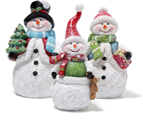Hodao Christmas Snowman Family Figurines - Handmade Winter Decor for Holiday Celebrations | 3 PCS Set