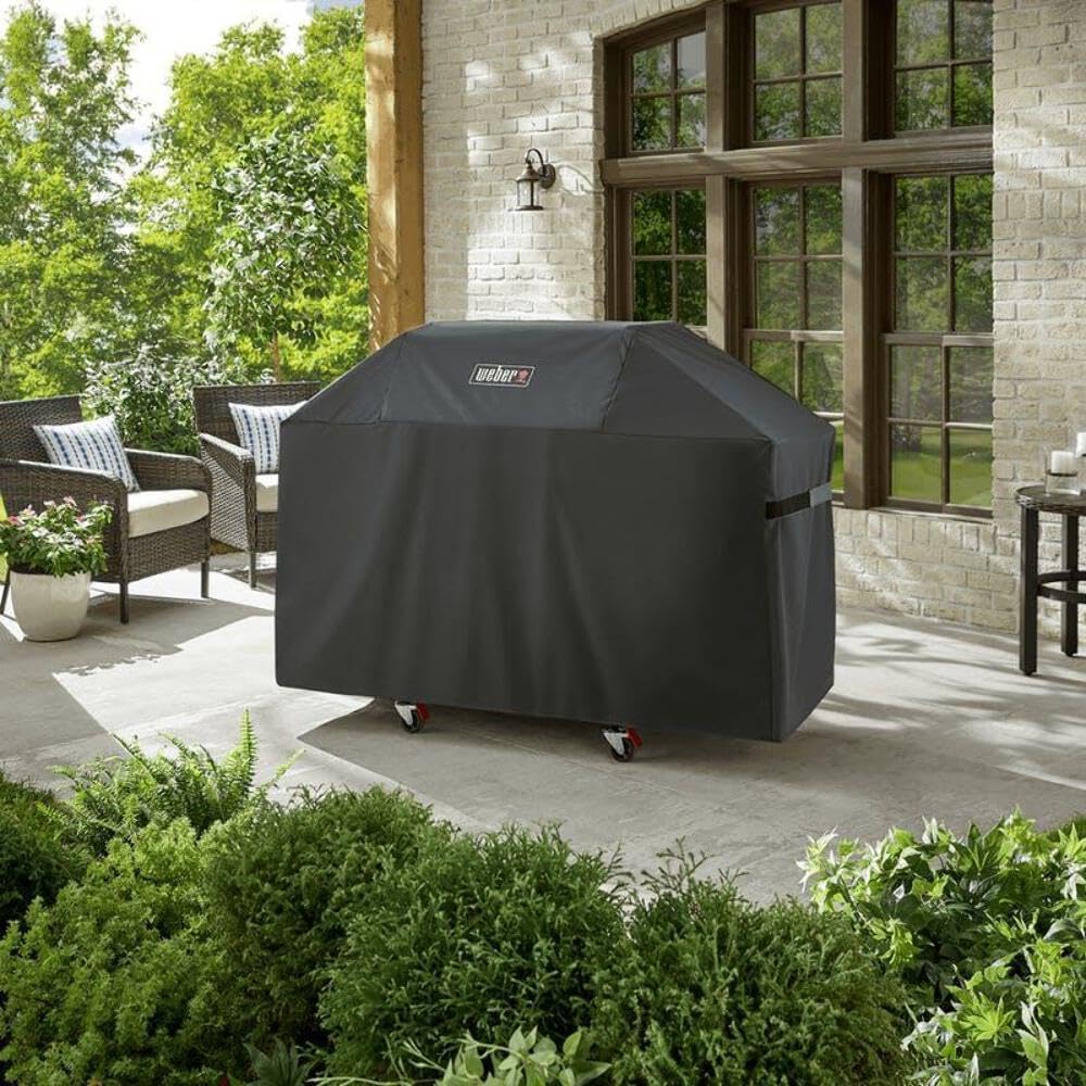Weber Premium Outdoor Grill Cover - Water-Resistant Protection for Genesis 300 Series Gas Grills, Durable Black Fabric