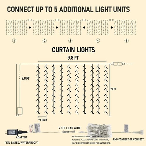 Dazzle Bright 300 LED Curtain Lights - Plug-In Fairy Lights for Bedroom & Outdoor Decor | Warm White