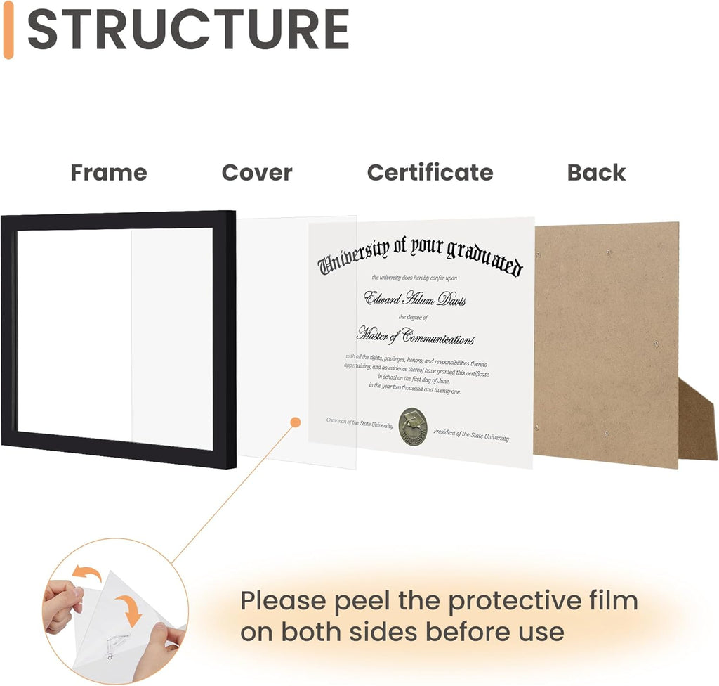 Upsimples Certificate Frame - Clear Plexiglass Diploma Frame for Wall/Tabletop, Black, 8.5x11 Inches