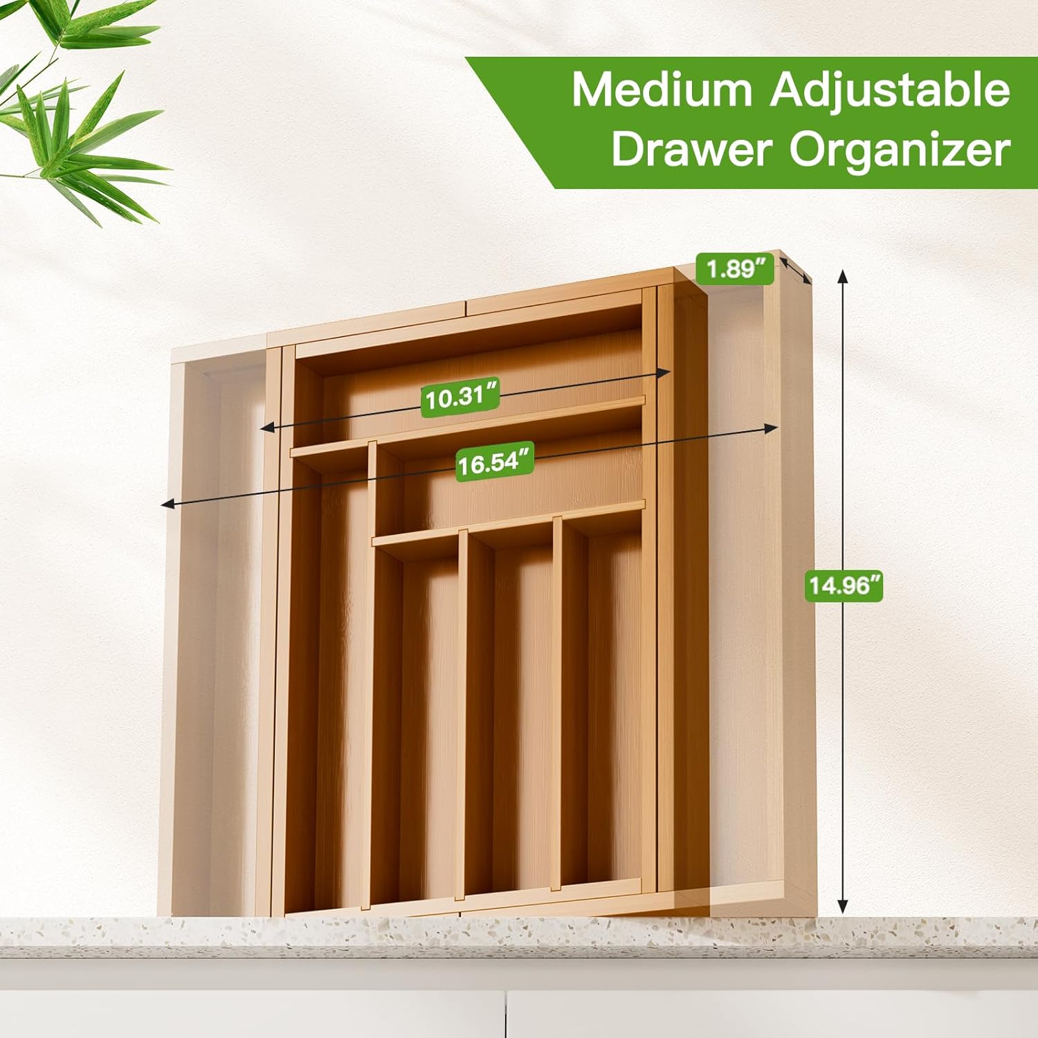 Pipishell Bamboo Expandable Drawer Organizer - Adjustable Utensil Holder & Cutlery Tray | M-Brown