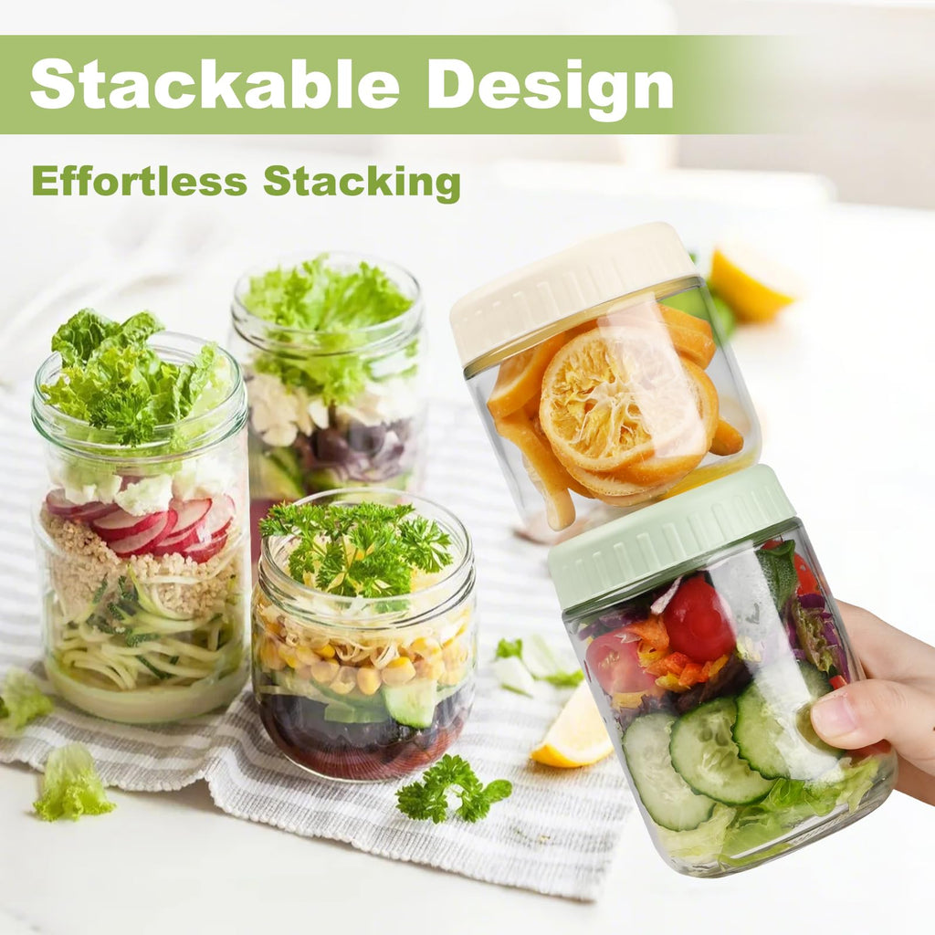 SHOWIN Overnight Oats Containers with Lids, 16oz Glass Jars with Lids 8 pcs, Wide Mouth Mason jars for Salad, Yogurt, Snacks, Meal Prep