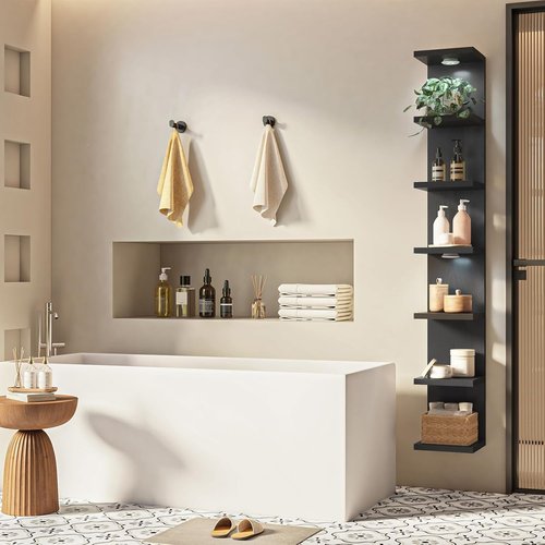 Fixwal 7-Tier Wall Mounted Floating Shelves - Stylish Home Decor with LED Lights | Black Finish