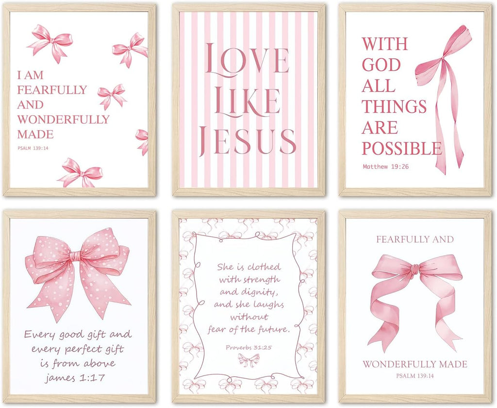 Aglcatie Coquette Pink Bow Wall Art - Set of 6 Aesthetic Posters for Teen Girls | Unframed 8x10 in