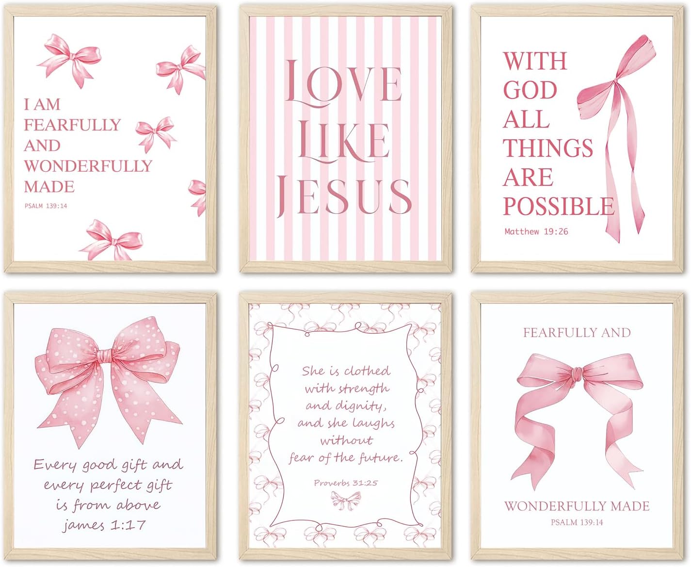 Aglcatie Coquette Pink Bow Wall Art - Set of 6 Aesthetic Posters for Teen Girls | Unframed 8x10 in