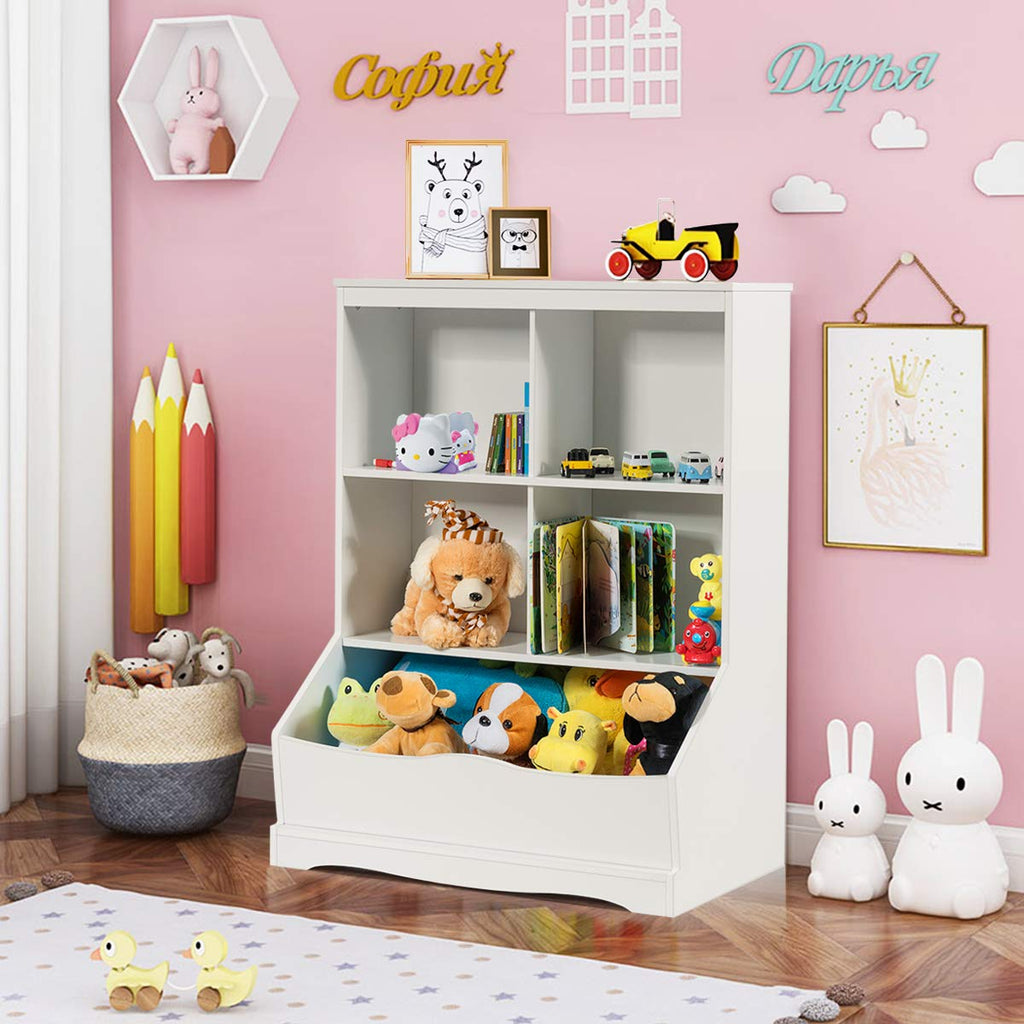 Giantex Storage Cabinet, Cubby Toy Organizer, 3 Shelf 4 Cube Units, Storage Bins Cubbies for Kids' Collections, Kids Bookshelf and Bookcase for Children Playroom Hallway Kindergarten School, White
