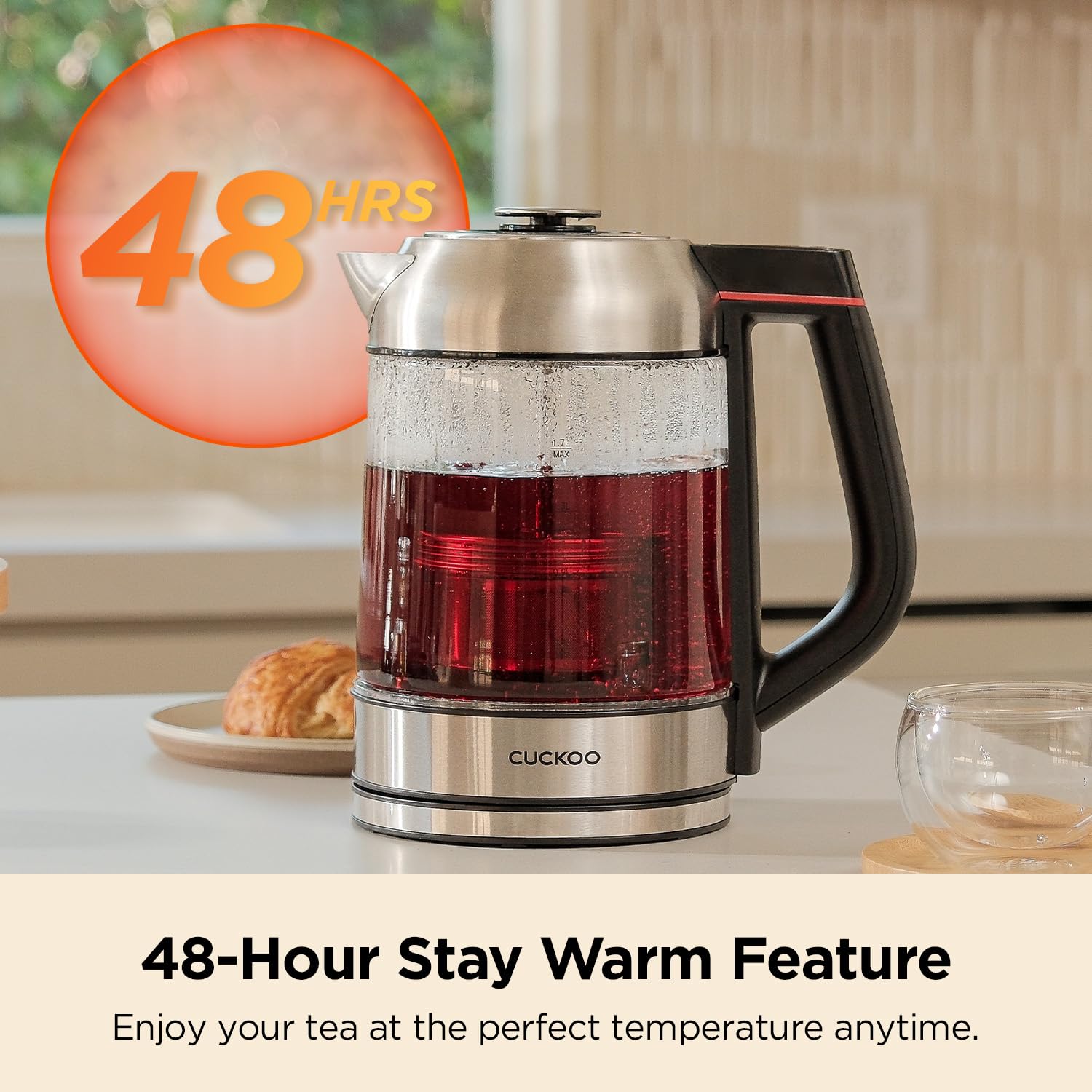 CUCKOO Electric Tea Kettle with Infuser, Glass Electric Kettle with Multi-Temperature Control, Easy to Read LED Lights, 1.7 Liter Capacity Tea Maker Pot (CK-G170BS)