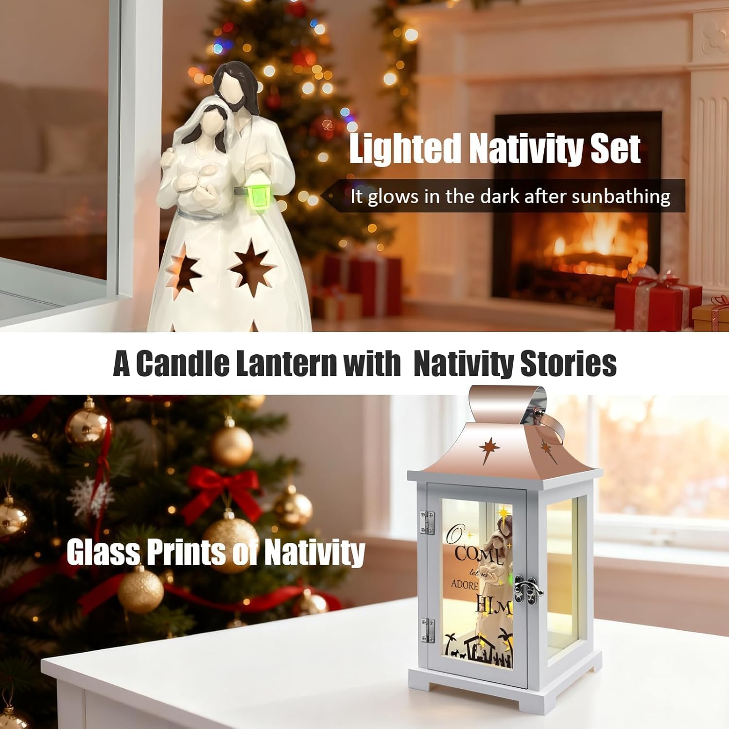 Skiennix Christmas Nativity Set - 15.1" Tall Lantern for Table Centerpieces | Indoor Xmas Décor Gift