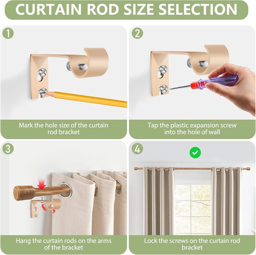Adjustable 5/8” Diameter Wood Grain Curtain Rods by [Brand Name] | 30-60 Inch for 30-54 Inch Windows - 2 Pack with Brackets