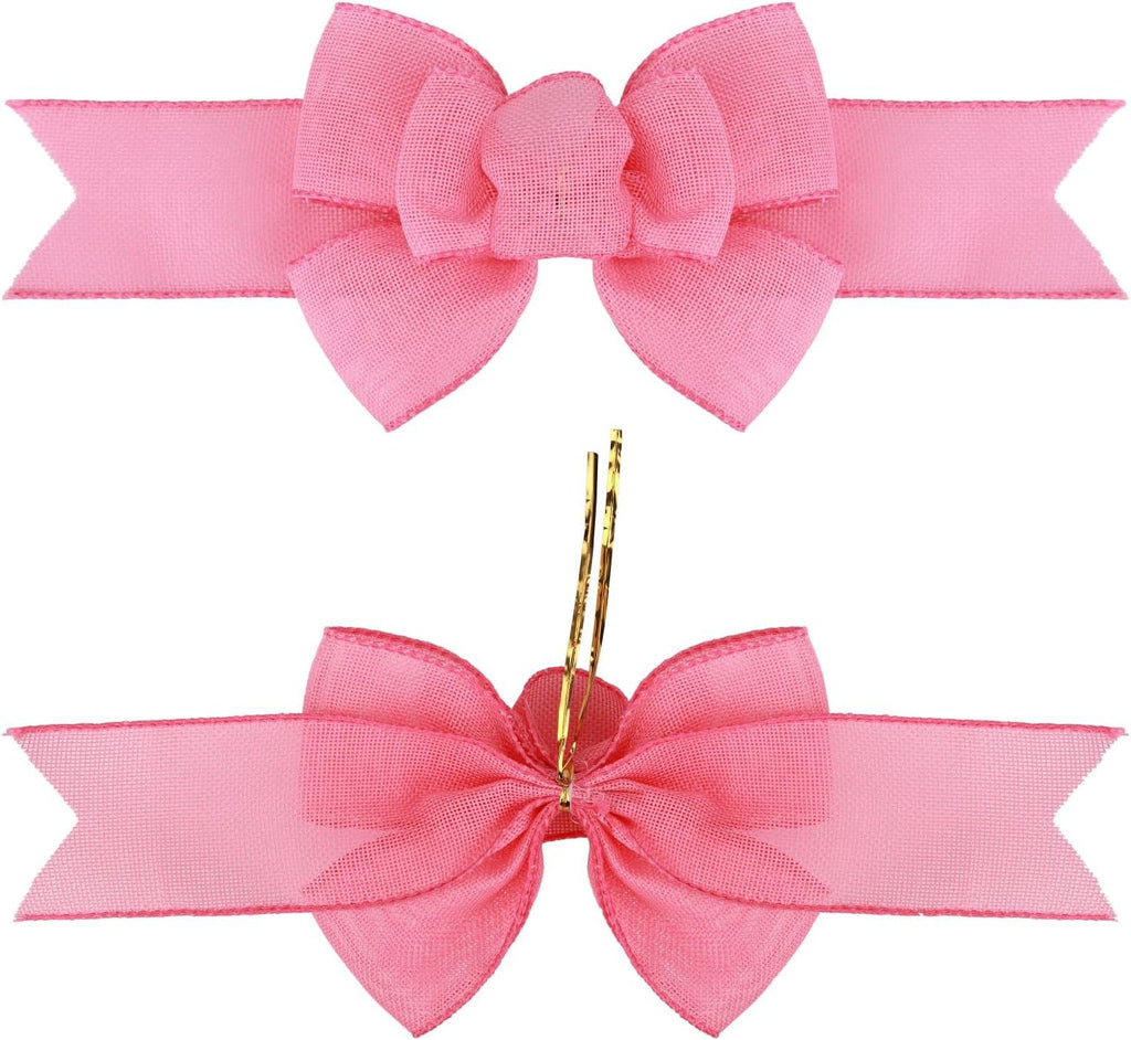 Meseey Pink Wired Ribbon - 2 Pcs Handmade Burlap Bows for Spring & Summer Decor | Gift Wrapping & Wreaths