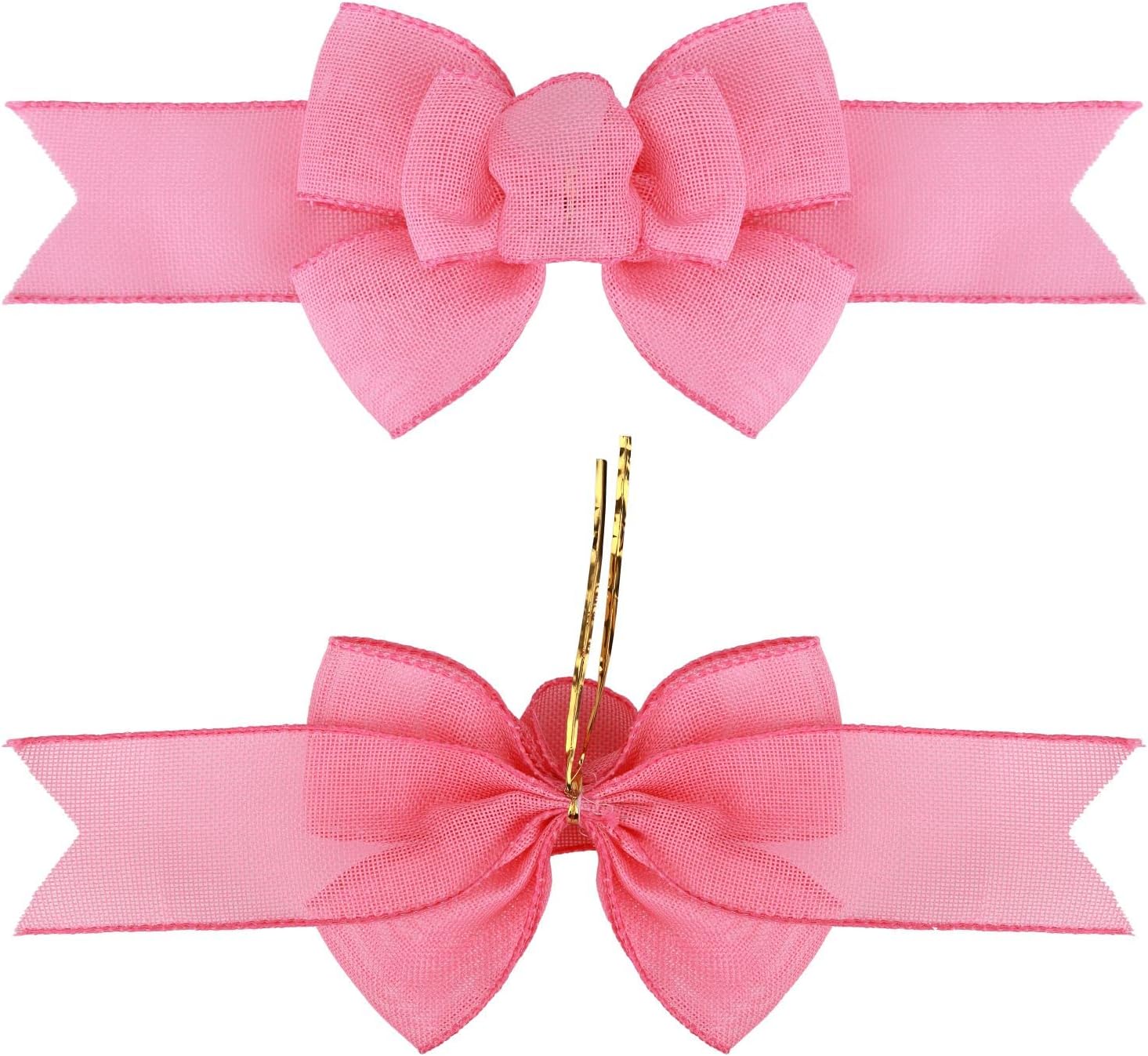 Meseey Pink Wired Ribbon - 2 Pcs Handmade Burlap Bows for Spring & Summer Decor | Gift Wrapping & Wreaths