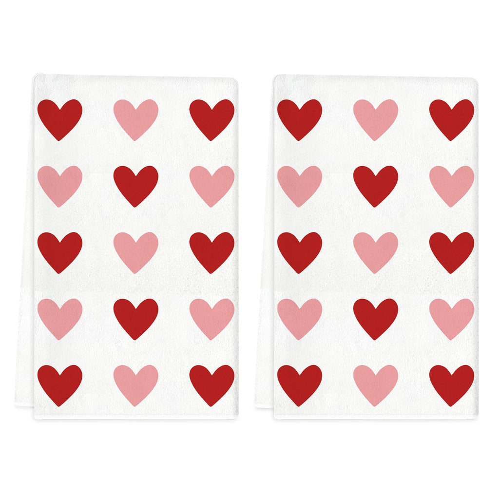TAJWE Valentines Day Kitchen Towels 18x26 Inch Set of 2 Red Pink Heart Love Valentine Dish Cloths Farmhouse Wedding Anniversary Hand Towels for Kitchen Decoration