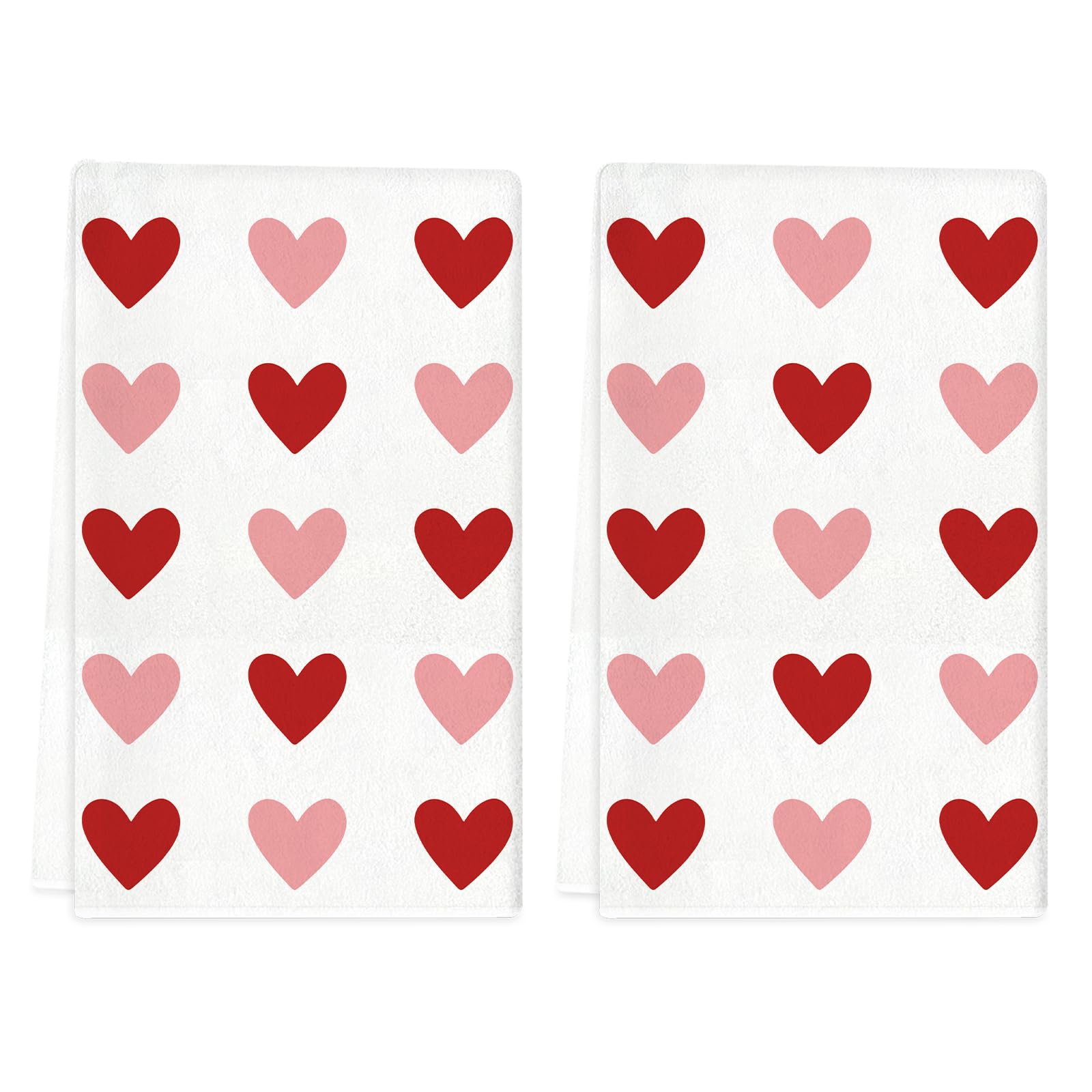 TAJWE Valentines Day Kitchen Towels 18x26 Inch Set of 2 Red Pink Heart Love Valentine Dish Cloths Farmhouse Wedding Anniversary Hand Towels for Kitchen Decoration