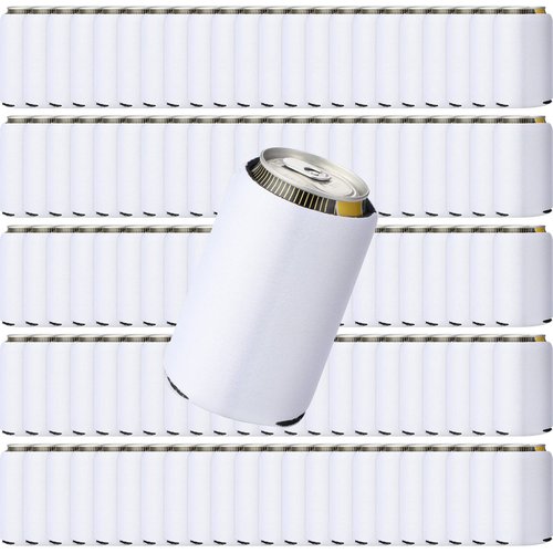 CHENGU 100 Pack Can Cooler Sleeves Neoprene Sublimation Insulated Beer Sleeves for Can Cooler Soda Drink Water Bottle Birthdays Weddings Bachelorette Party(Blank Style,White)