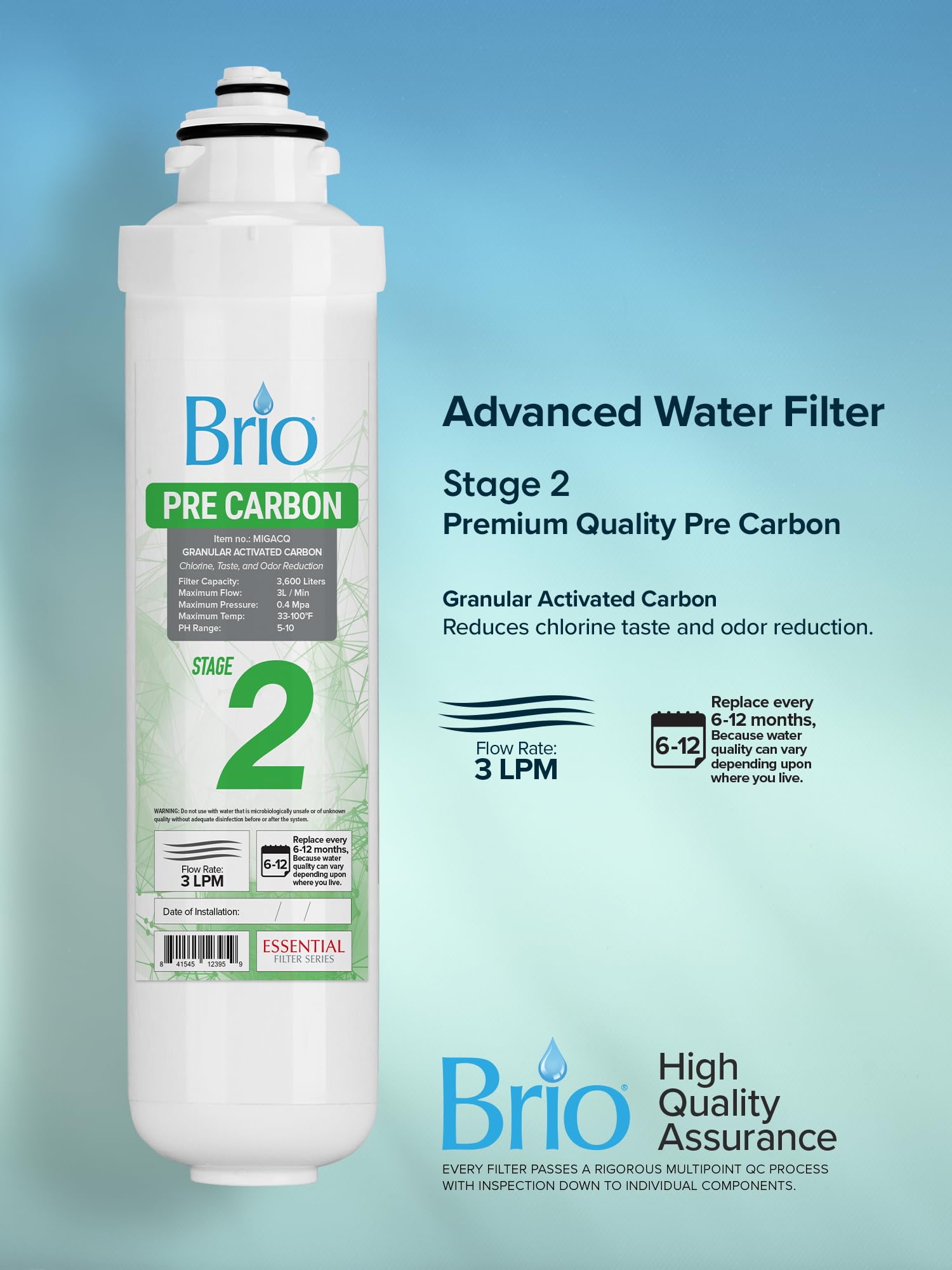Brio Water Cooler Filter Replacement - Stage-2: Pre Carbon Granular Activated Carbon - for Brio model CLPOUROSC420RO