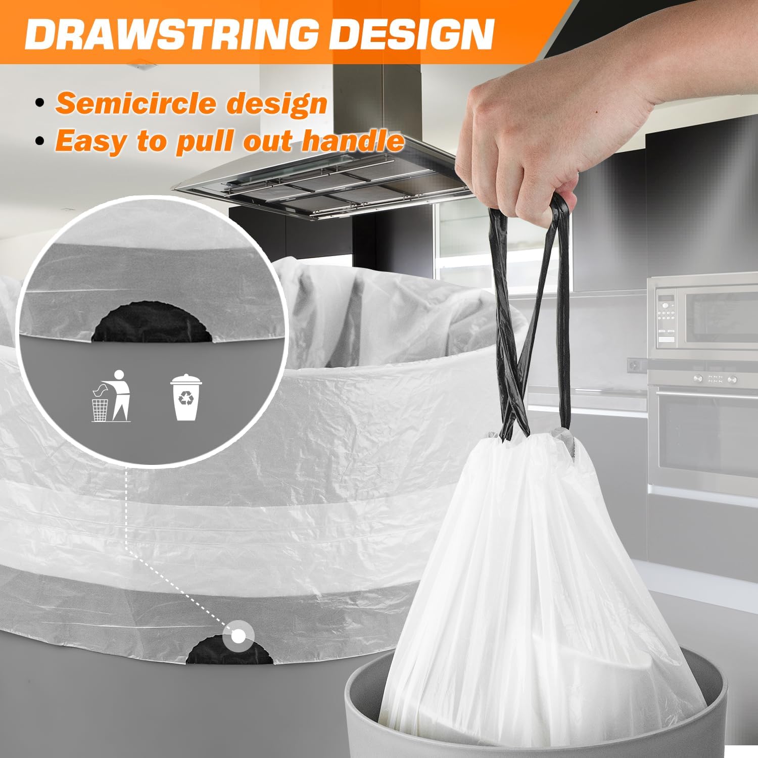 Small Trash Bags 4 Gallon - 60 Count Drawstring Garbage Bags | Unscented White Liners for Home & Office