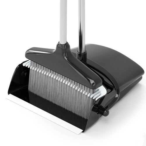 Broom with Dustpan Combo Set 54” Long Handle Household Dust Pan for Home Office Kitchen Cleaning （Black & Grey）