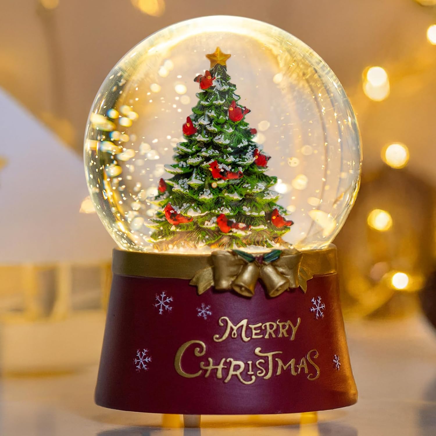 Regine Switzerland Musical Snow Globe | Lighted Christmas Tree Decoration with Swirling Glitter