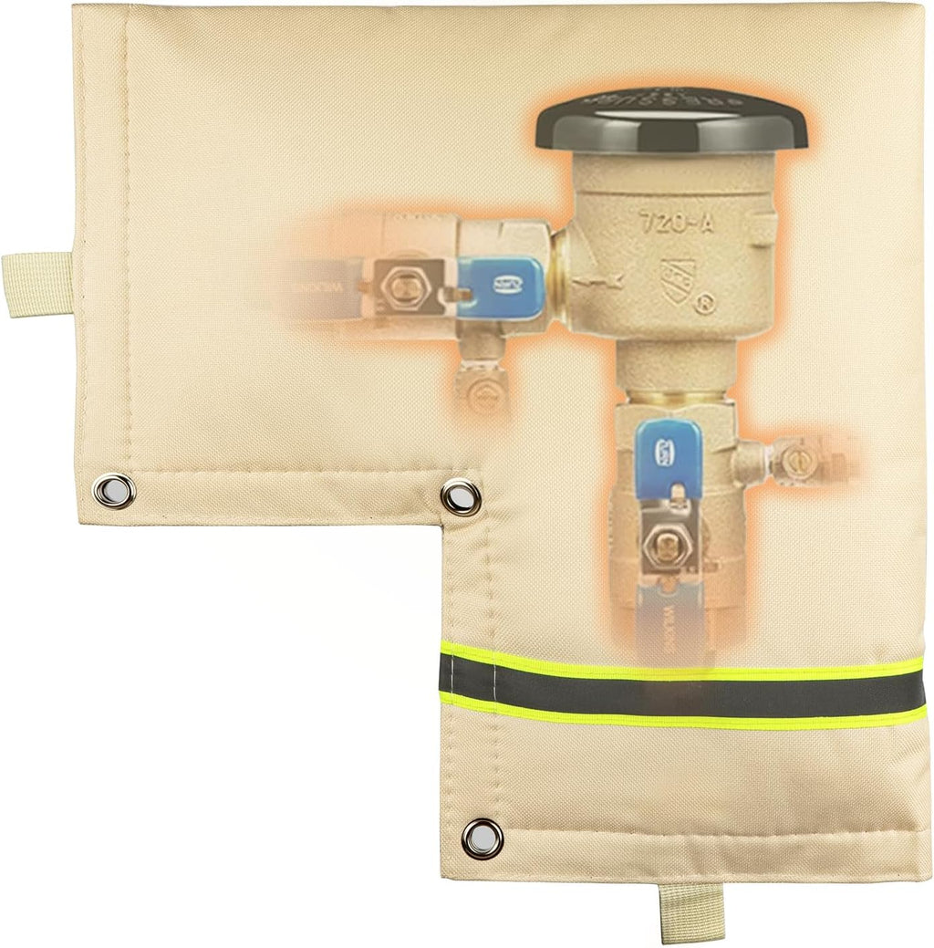 Outdoor Backflow Preventer Cover - Insulated Pouch for Freeze Protection | Beige, 14”W X 13”H