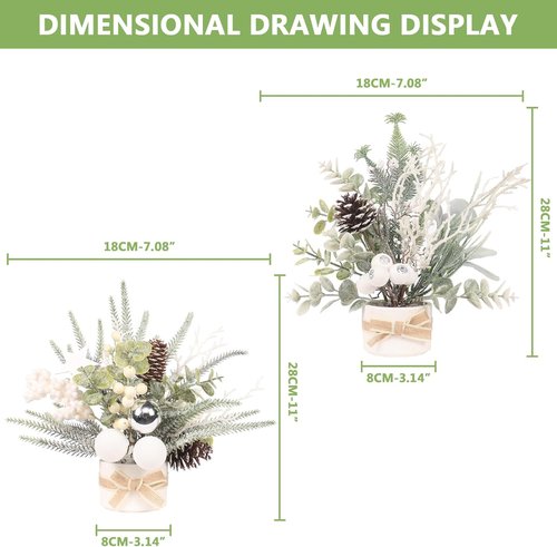 JJIALEIXI Mini Christmas Tree Set - 11" Artificial Potted Tabletop Decor for Holiday Parties | White/Green/Silver