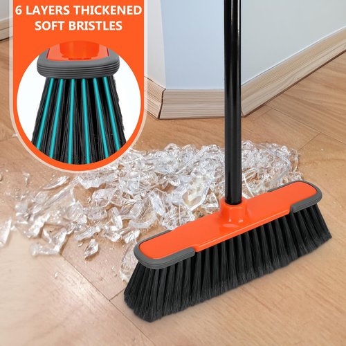 Broom for Sweeping Indoor 54''Long Handle Soft Bristle Brooms,Indoor Broom for Floor Cleaning House Broom for Kitchen Lobby Patio Yard