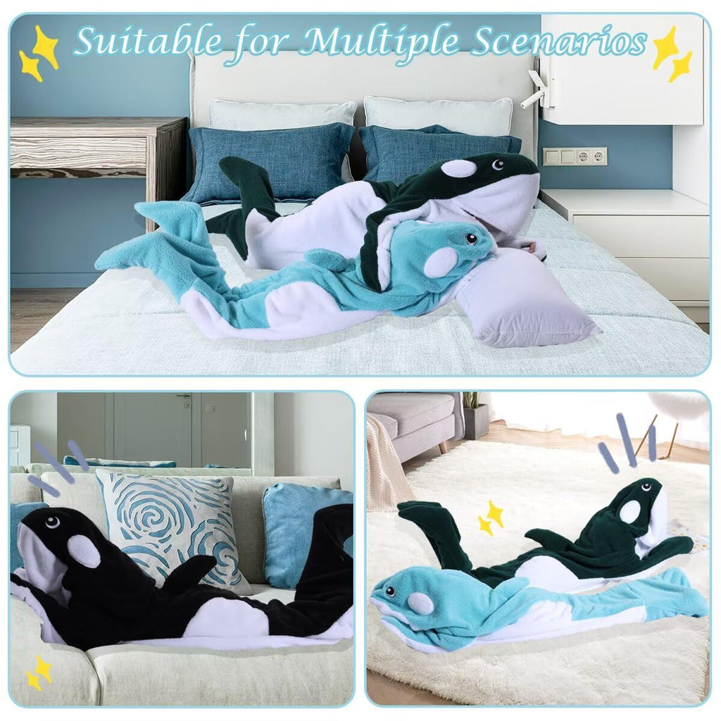 Whale Blanket Hoodie Onesie Adult Wearable Whale Blanket Soft Cozy Costume Onesie Pajamas Cartoon Animals Sleeping Bag Black, XX-Small