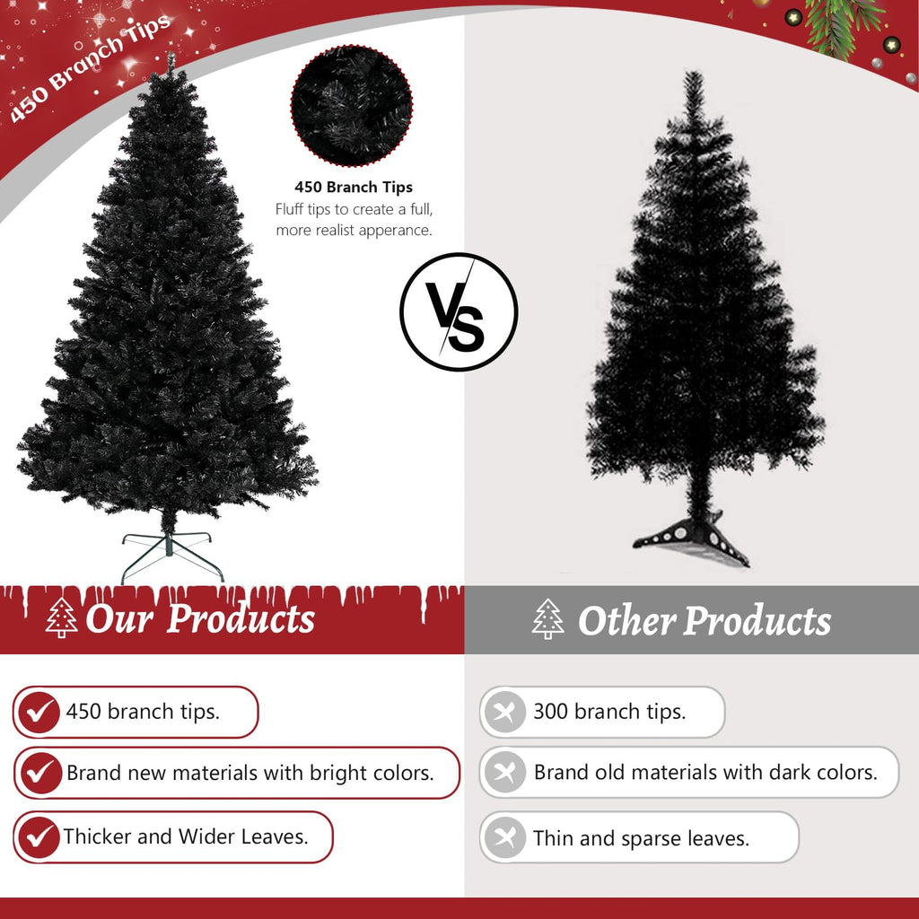 ULICO 4ft Artificial Black Christmas Tree,Premium Spruce Xmas Tree with 450 Branch Tips, Fake Christmas Tree with Foldable Metal Base Stand,Home, Office,Party Decoration