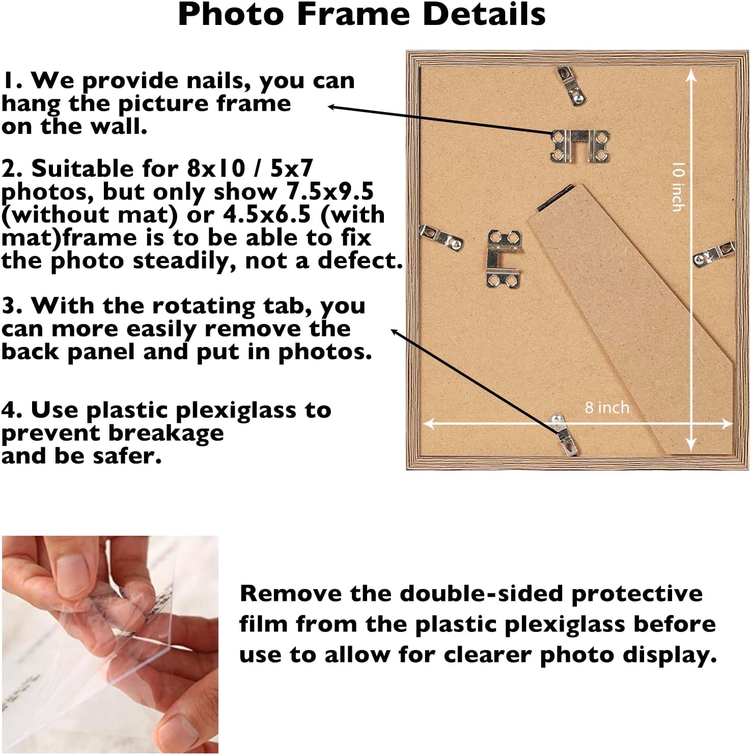 Skiennix 8x10 Picture Frame - Rustic Brown Wall Hanging & Tabletop Display with 5x7 Mat