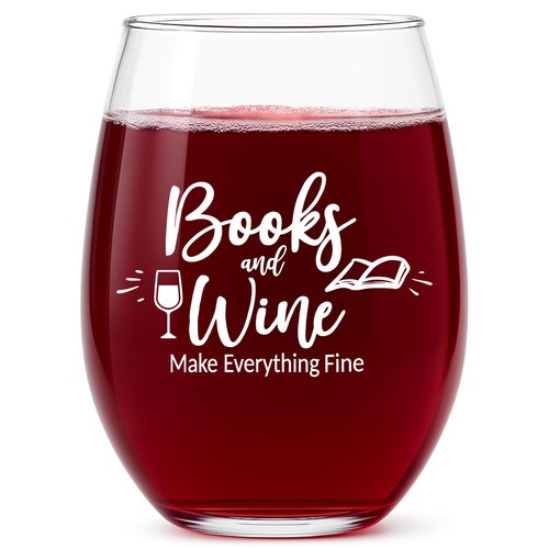 Glassicle Book Lovers Gifts for Women – Stemless Wine Glass for Readers – Funny Bookish Gift, Christmas & Stocking Stuffer for Women Who Love Books and Wine – Books and Wine Make Everything Fine