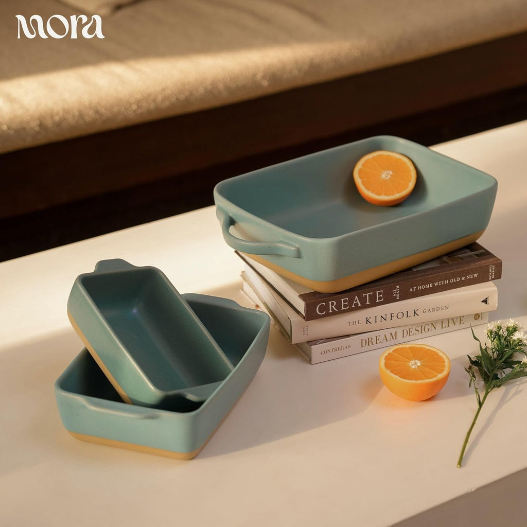 Mora Ceramic Baking Dishes Set of 2 | Versatile Casserole & Loaf Pans - 7x11 in Porcelain, Freezer Safe - Iris