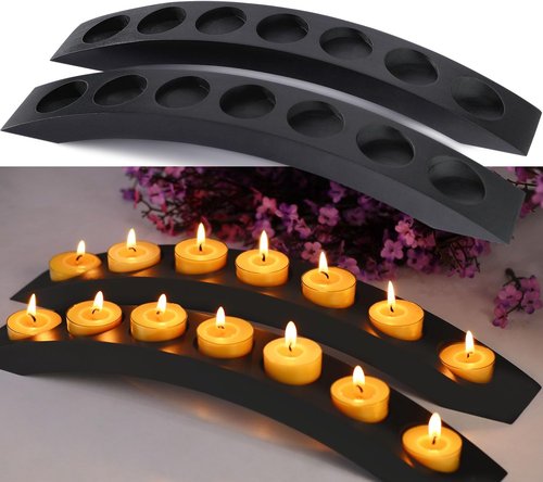 Arch Tea Candle Holder Set by [Brand Name] - 7 in 1 Black Wooden Candelabra for Tealights | Perfect for Coffee Tables - 2 PCS