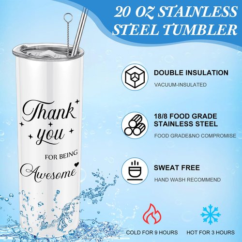 Ireer Employee Appreciation Gifts Thank You Teacher Gifts 20 oz Insulated Tumbler Keychain Pen Notepad(Stylish Colors,12 Sets)