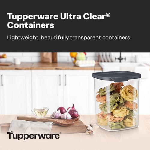 Tupperware Crystal Clear Store & Serve Collection Ultra Clear Big Square Tritan/Copolyester Food Storage Container Set, Dishwasher Safe and BPA Free (2 Containers, 2 Lids)