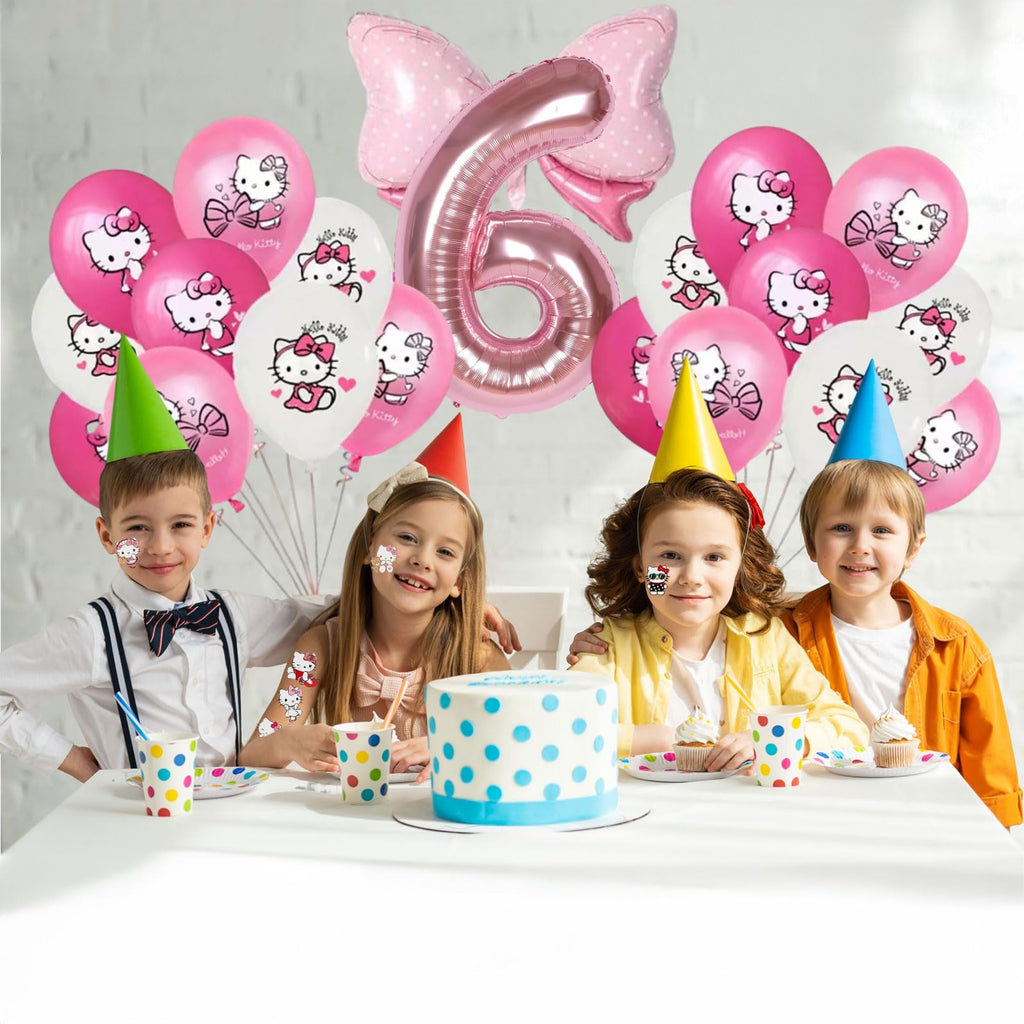 Cute Cartoon Birthday Decoration Party Supplies, Including Pink Thematic Numbers 6 Foil Balloons, Cute Latex Balloons, Cartoon Sticker
